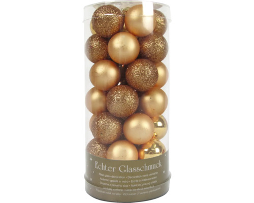 Kerstboomversiering, kerstballen 2,5 cm in rond doosje, 35 stuks