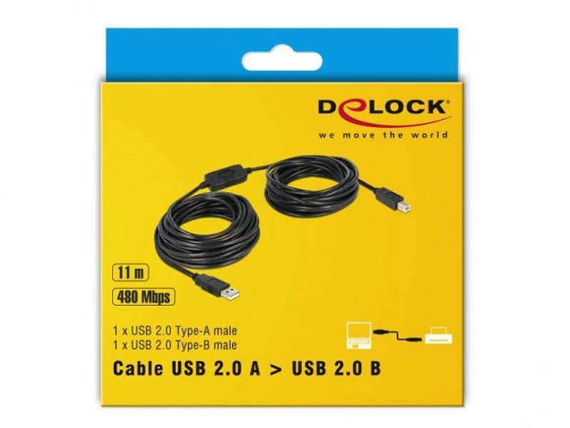 Delock USB 2.0-Kabel  USB A - USB B 11 m USB 2.0 Typ A Stecker zu USB 2.0 Typ B Stecker, 11 m