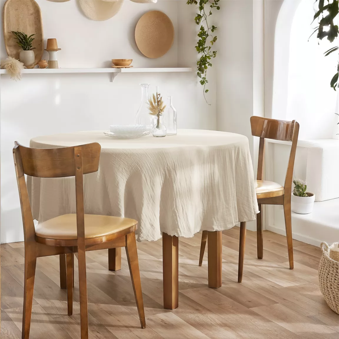 Nappe ronde gaze de coton (180 cm) Gaïa Beige pampa
