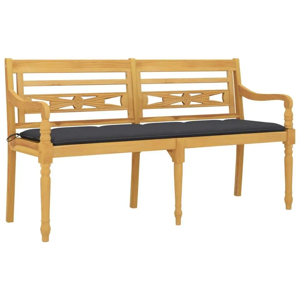 vidaXL - Tuinbank Batavia met antraciet kussen - Teakhout - 150x51.5x84 cm