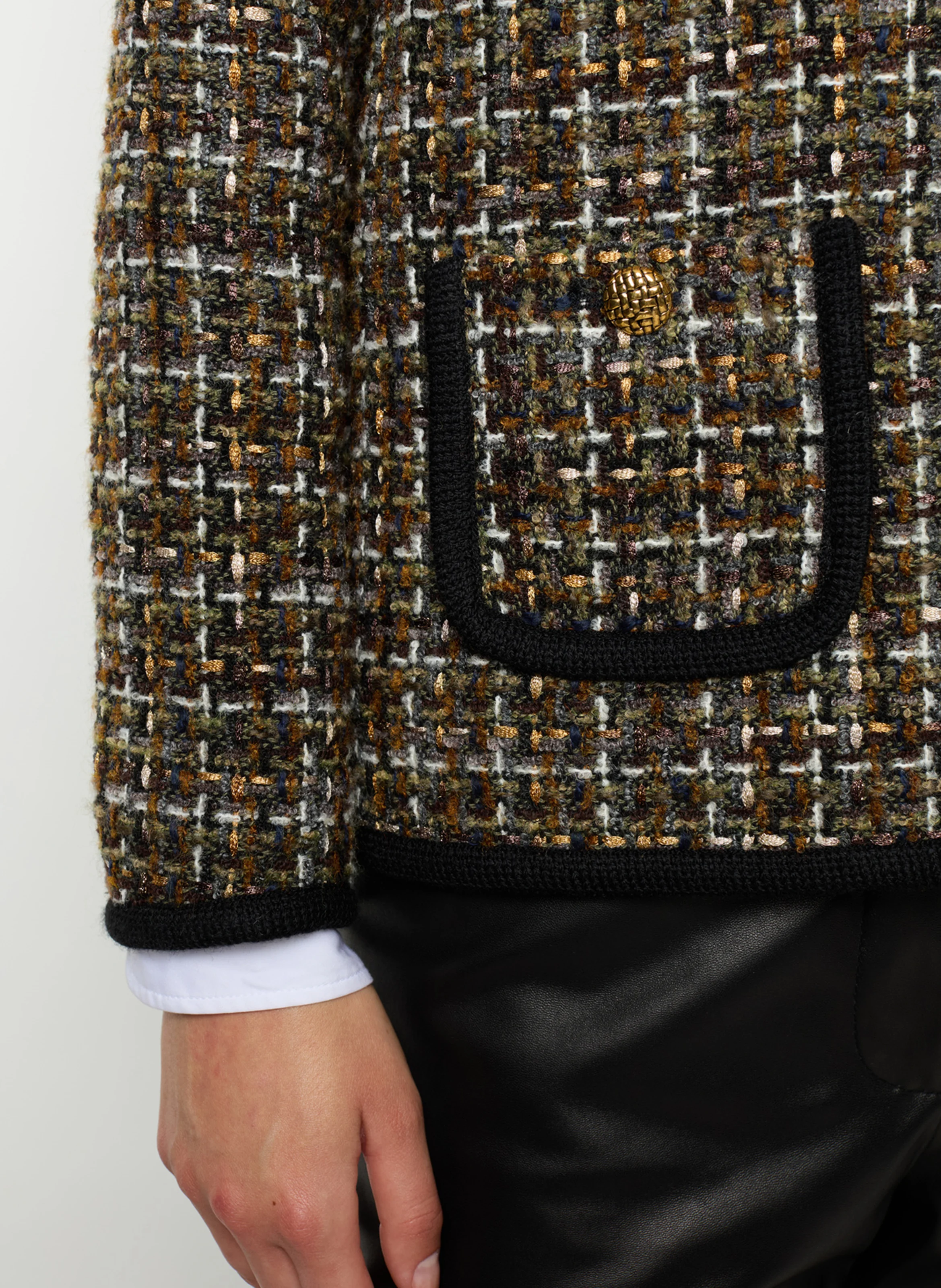 MARGAUX - Veste droite col rond en tweed | Kaki