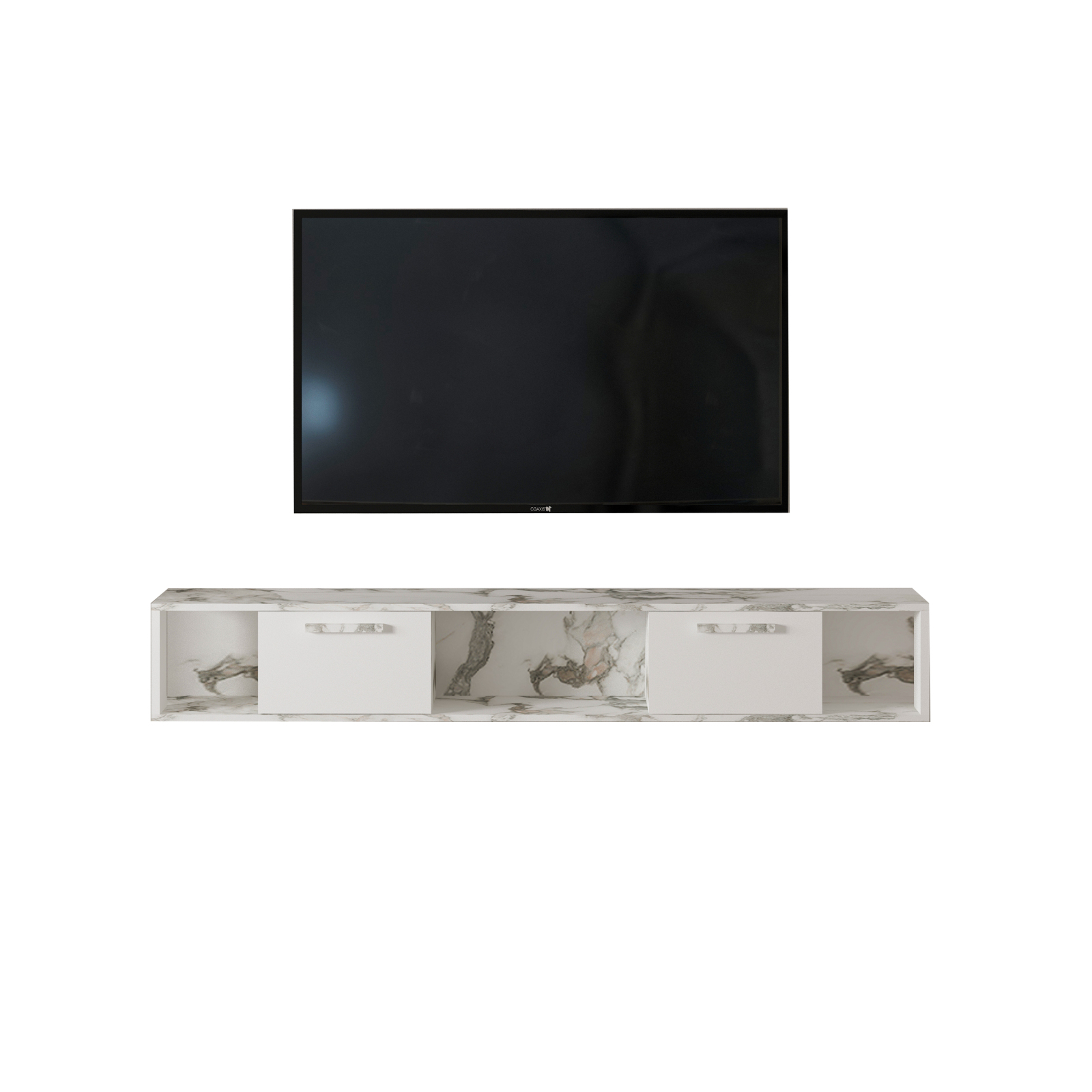 TV-Lowboard - weiß - Marmoroptik - hängend - 160 cm