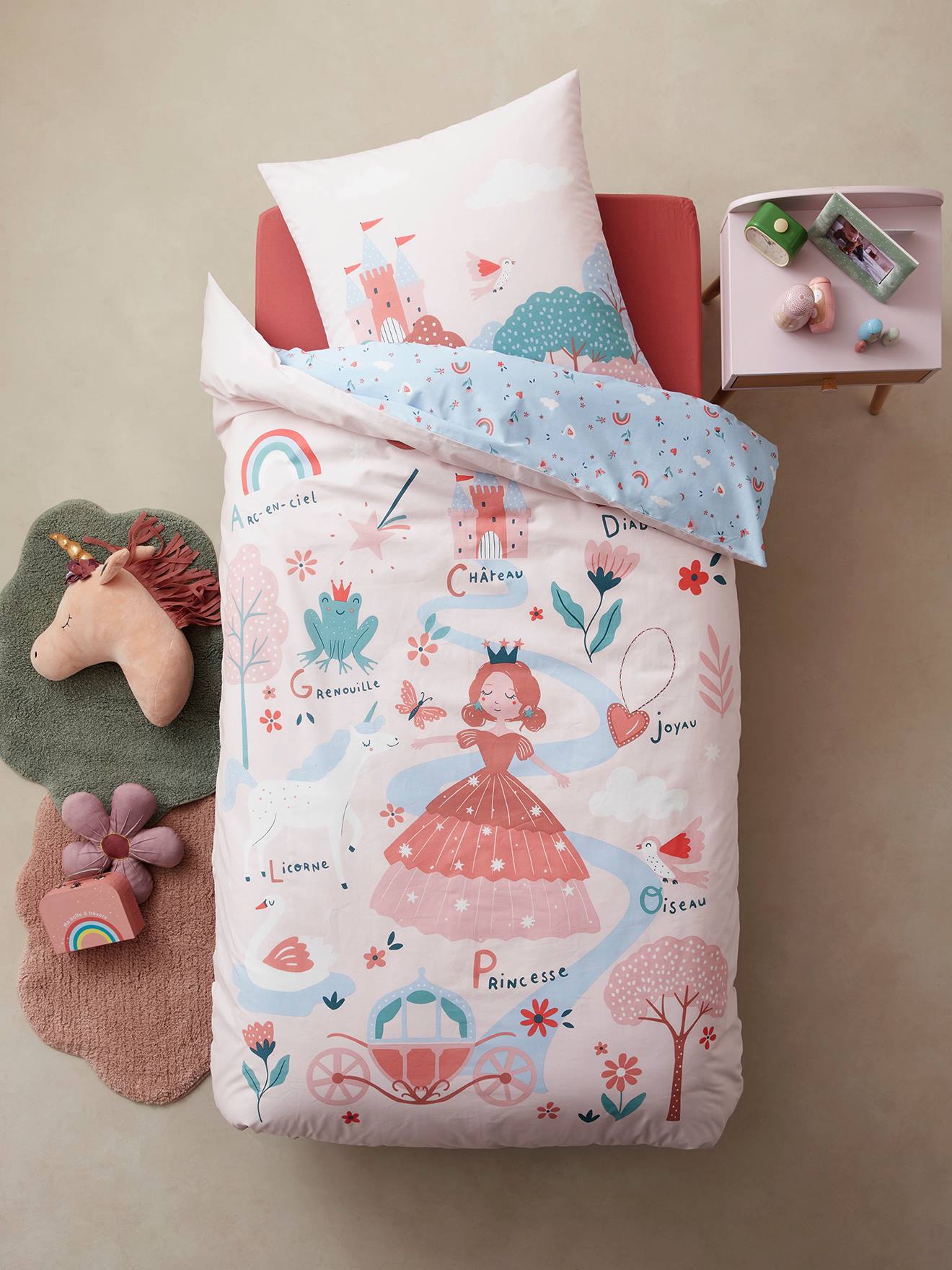 Conjunto infantil: capa de edredom + fronha ABC PRINCESA malva