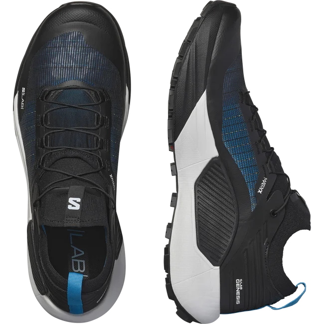 S/LAB GENESIS  Chaussures de trail running unisexes Black/White/BLUEDANUBE