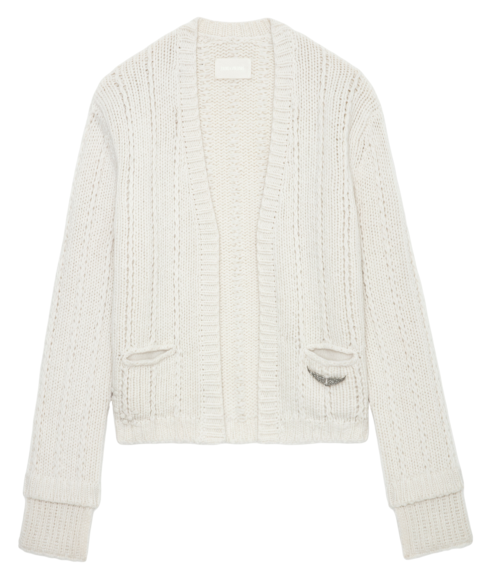TRAVY - Cardigan court en laine mérinos | Blanc