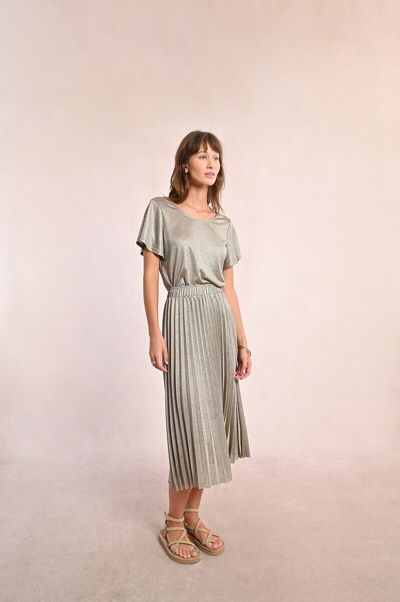 MOLLY BRACKEN<br>Saia plissada midi, iridescente
