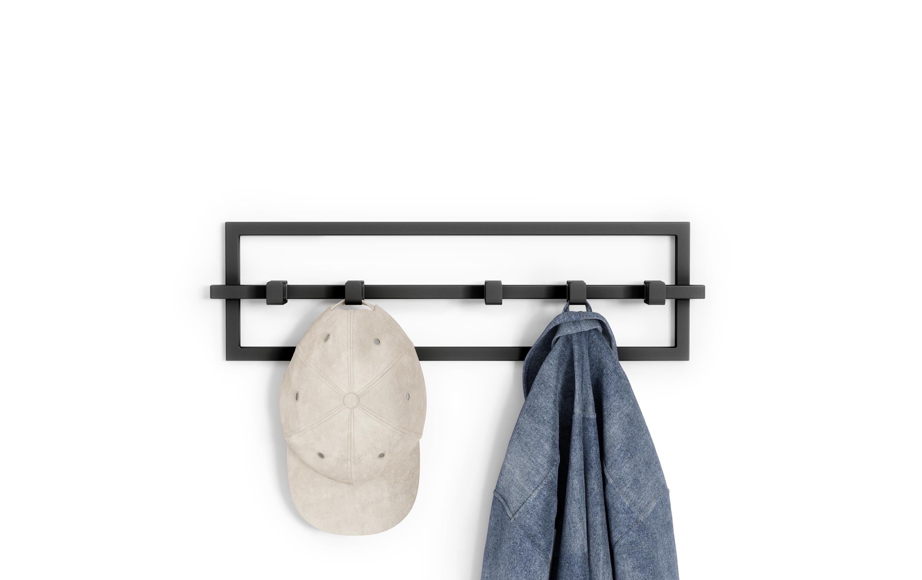 Wandgarderobe Cubiko SchwarzGarderobe mit 5 beweglichen Haken