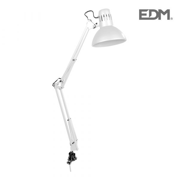 EDM Candeeiro de Mesa Mebourne Branco com Grampo de Aperto E27 60W - ELK30080