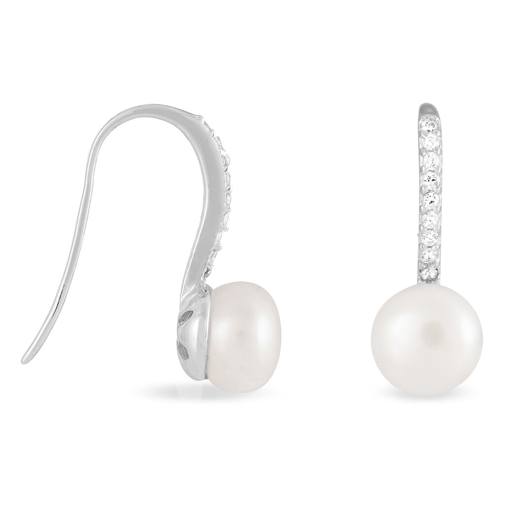Boucles D'oreilles Pendantes Gwaldys Argent  Perle De Culture Et Oxyde