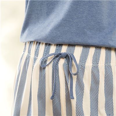 Pyjama short femme rayures marine - BECQUET CRÉATION