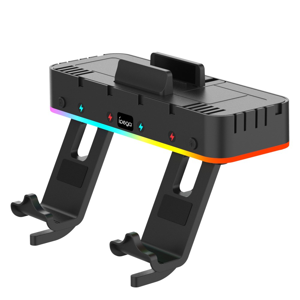 (4-fach) Wandhalterung Ladestation Charging Dock für Nintendo Switch / OLED Joy-Con und Pro Controller mit RGB Beleuchtung - Schwarz