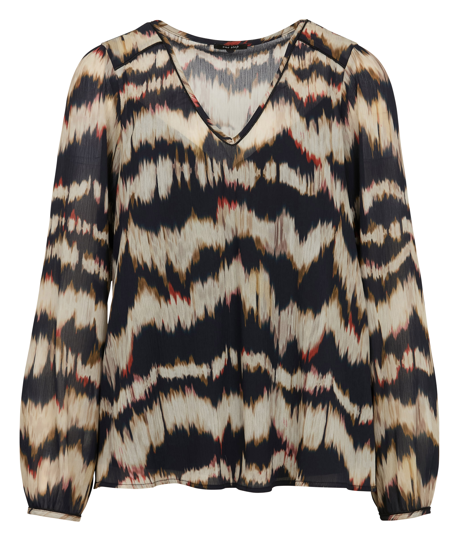 CASILDA - Blouse col V imprimée en crêpe| Marron