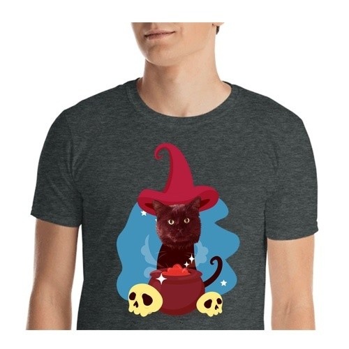 Camiseta masculina Mascochula, o mago, personalizada com seu animal de estimação, cinza escuro