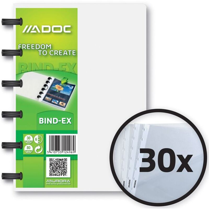 Adoc Sichtbuch Bind-EX, 30 Taschen, A6, genarbt, transparent