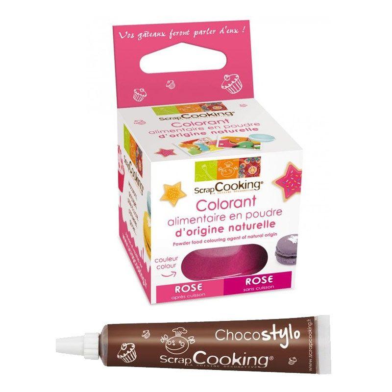 Stylo chocolat + Colorant alimentaire naturel Rose foncé Scrapcooking