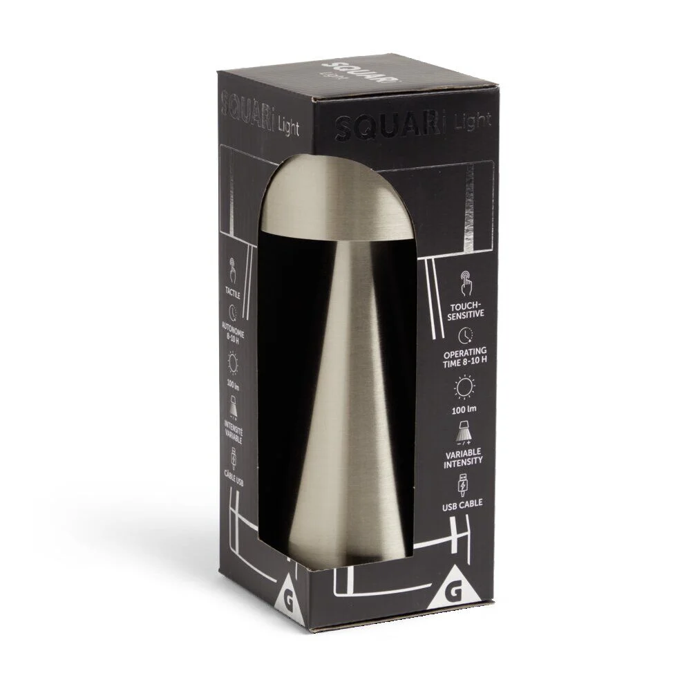 Lampe de table Squari USB tactile gris argenté Ø9,5xH22,5cm