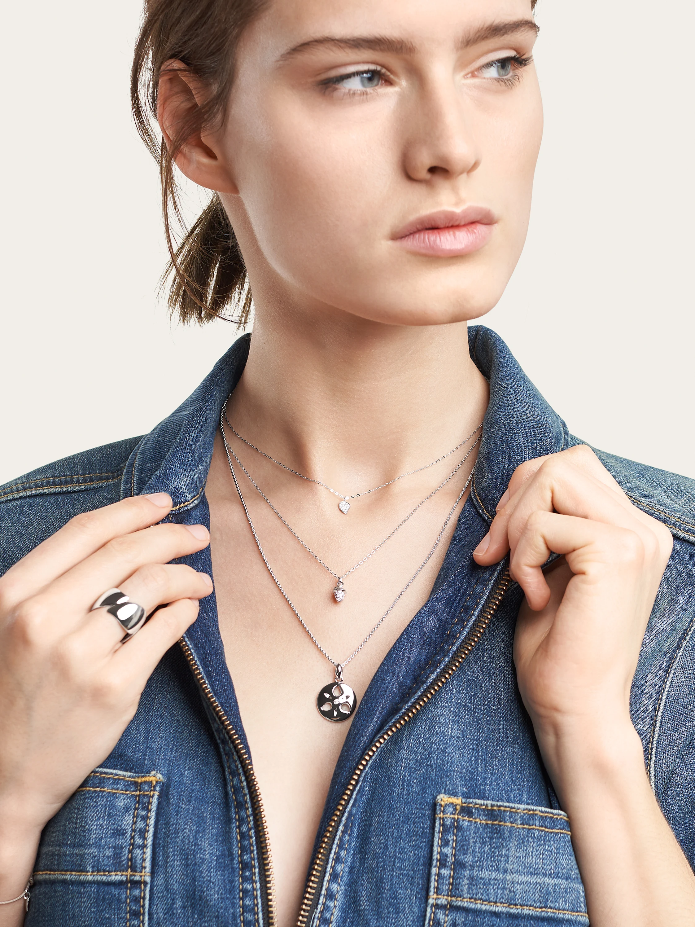 TAMARA COMOLLI Halskette NECKLACE 'MYMIKADO' WITH DIAMOND PAVÉ aus 18 Karat Weißgold mit Diamant Pavé