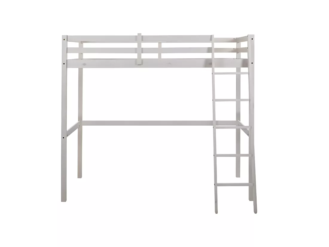 Lit mezzanine GEDEON II - 90 x 190 cm - Pin massif - Blanchi