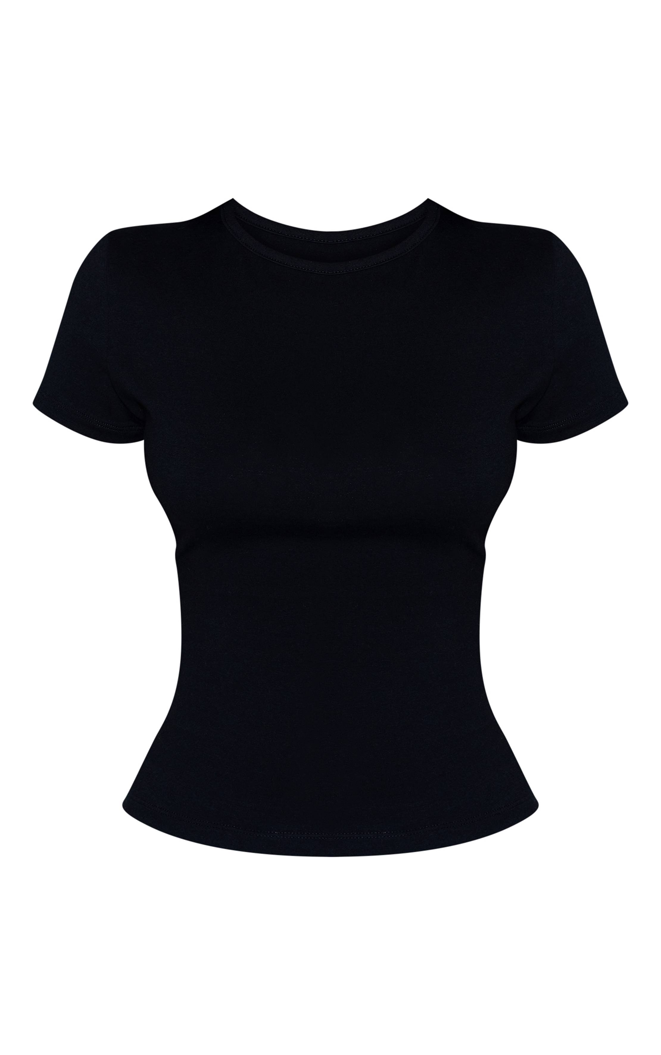 Noir T-shirt Petite En Coton À Col Rond Coupe Longue Et Manches Courtes