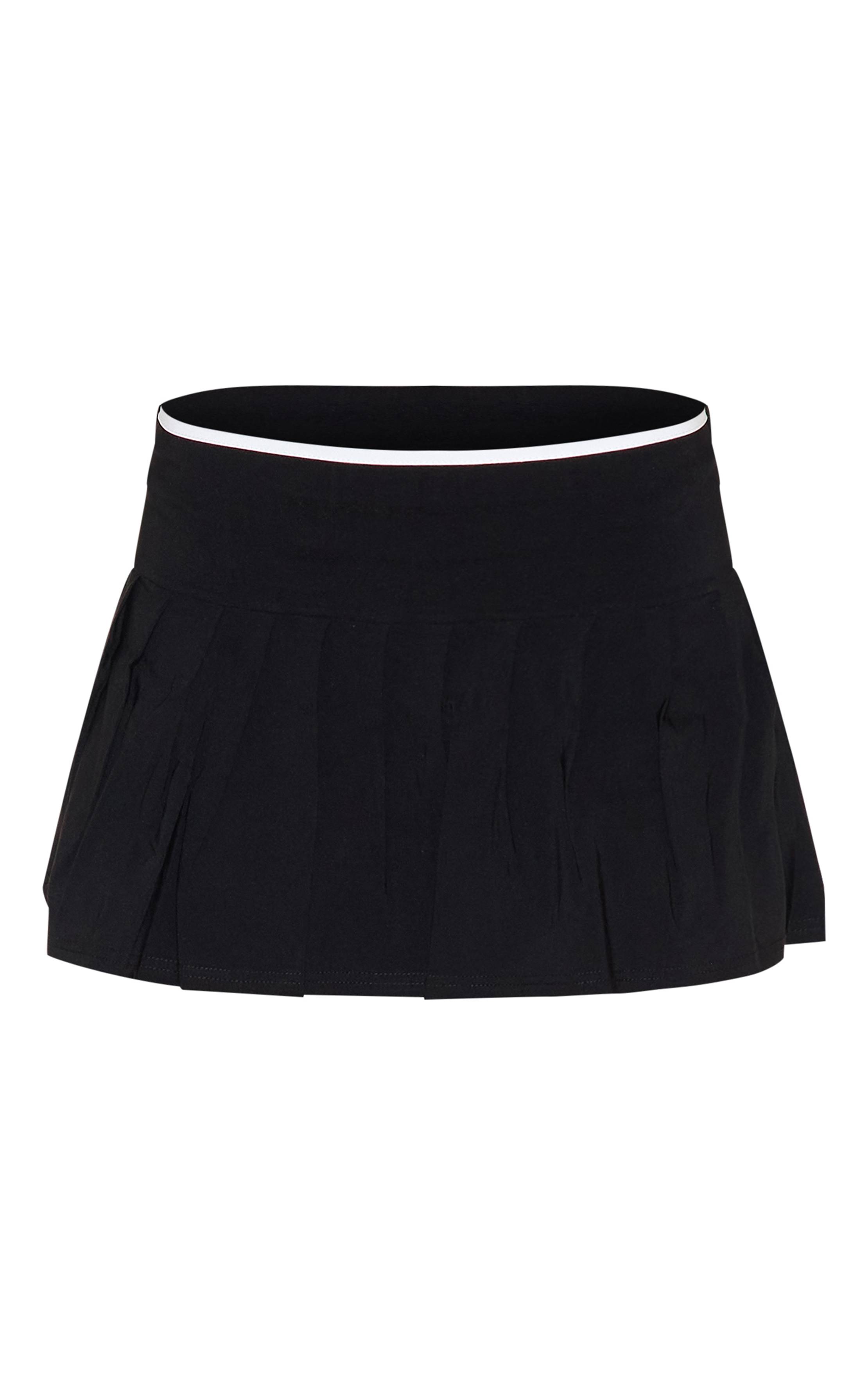 Noir Jupe Micro Mini Plissée Taille Mi-haute En Tissu Tissé Extensible Ensemble Coordonné