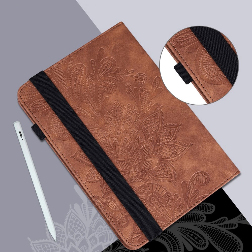 Samsung Galaxy Tab A8 10.5 (2021) Leder Tasche Flip Cover Blumen Mandala Imprint - Braun