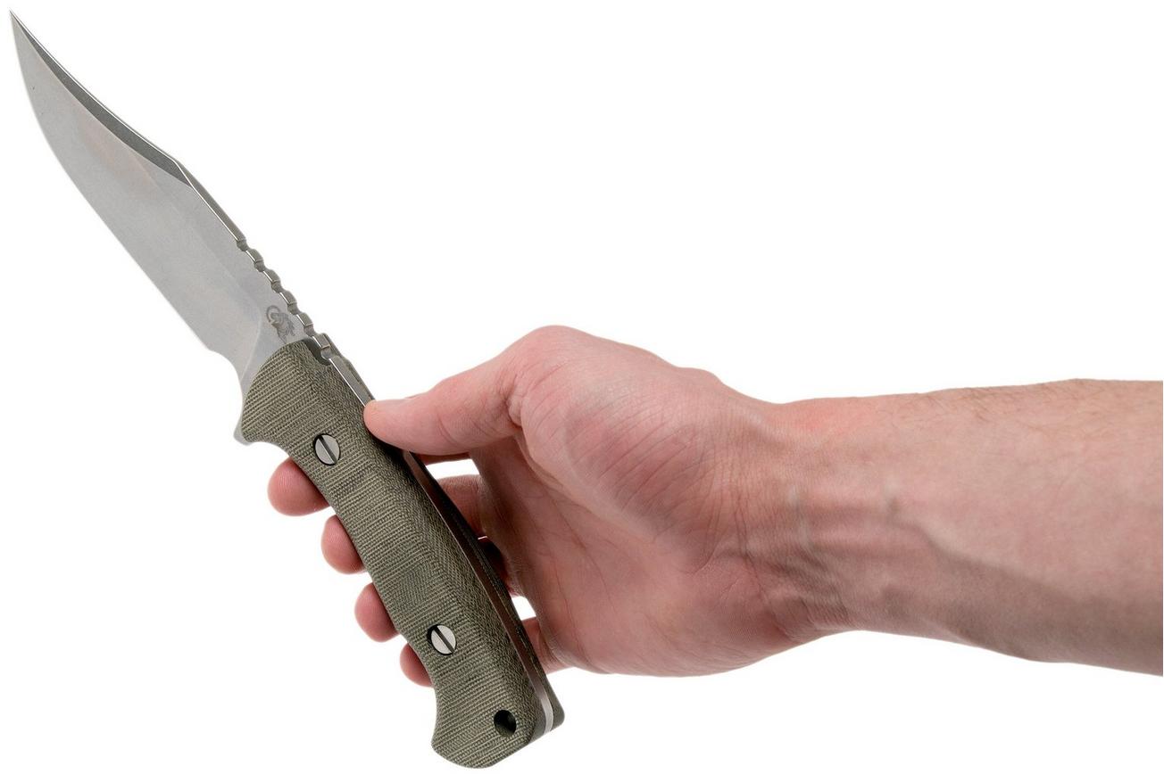 Rick Hinderer Ranch Bowie Green Canvas Micarta, Stonewashed, bowie mes