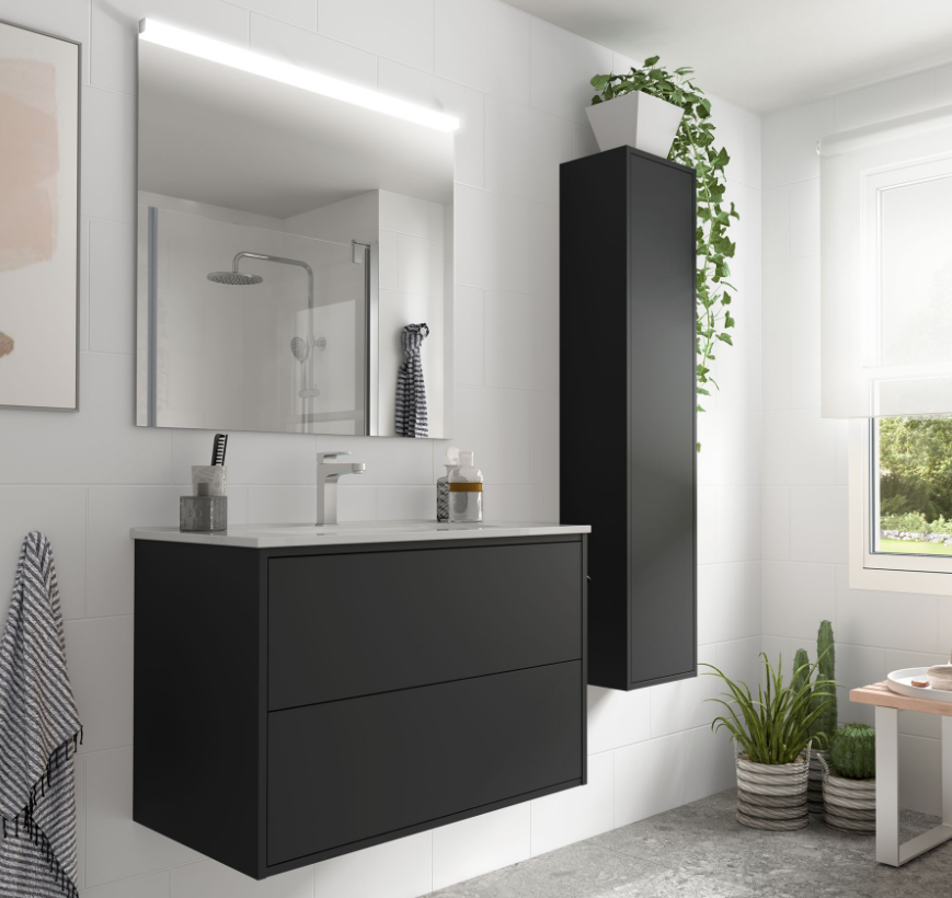 Muebles Ideal badmeubel 80cm met wastafel en spiegel zwart mat