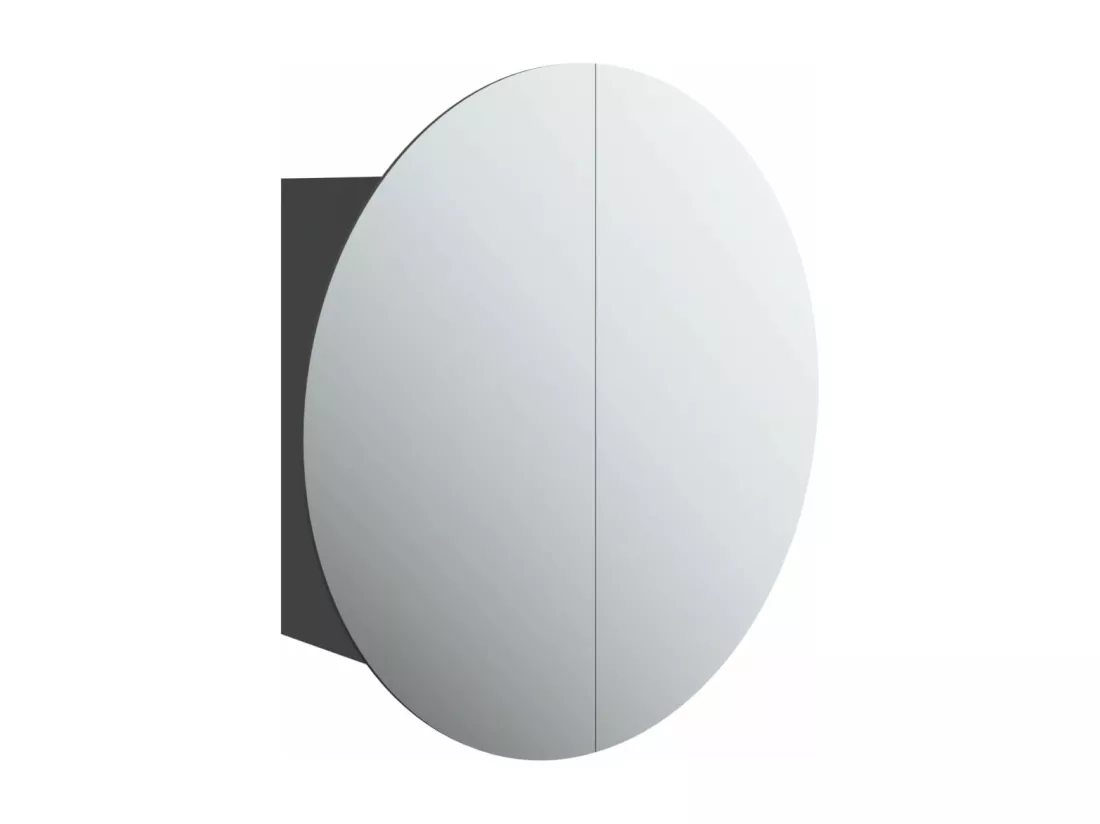 Armoire de salle de bain miroir rond et LED Noir 47x47x17,5 cm