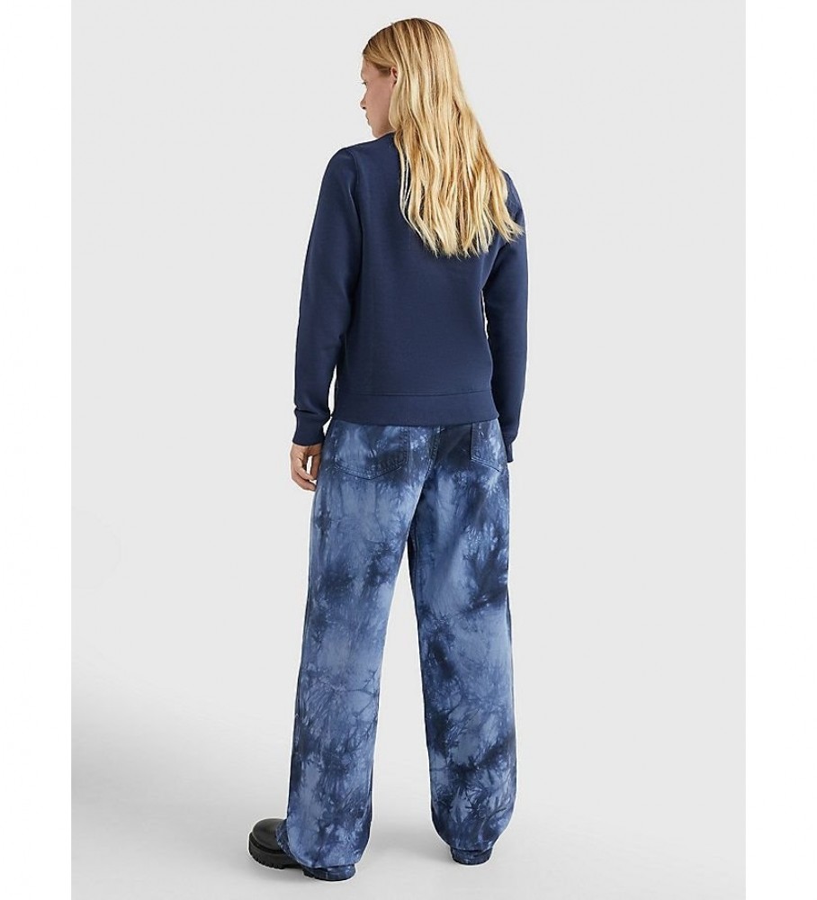 Moletom Tommy Jeans Regular Fleece com Gola Redonda, Azul Marinho