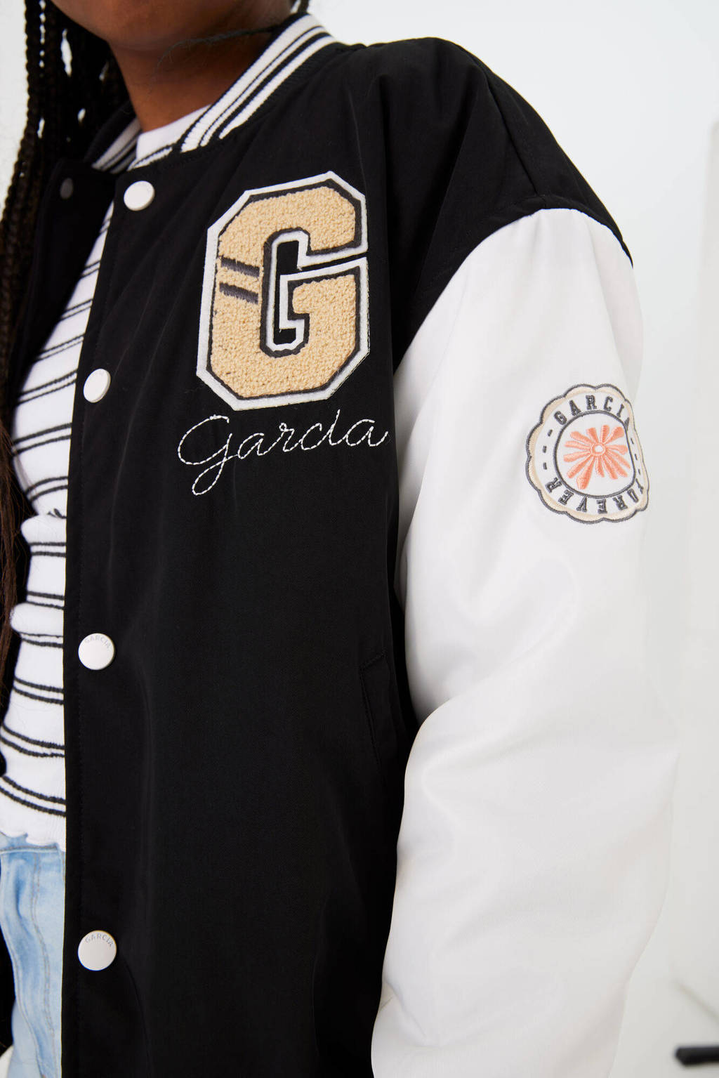 Garcia baseball jacket met logo zwart/wit