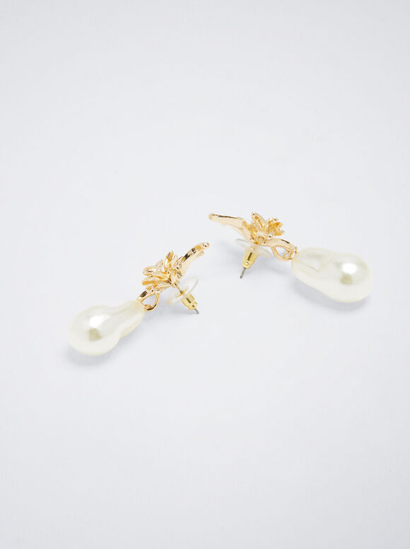 Brincos de flor com pérola - Dourado