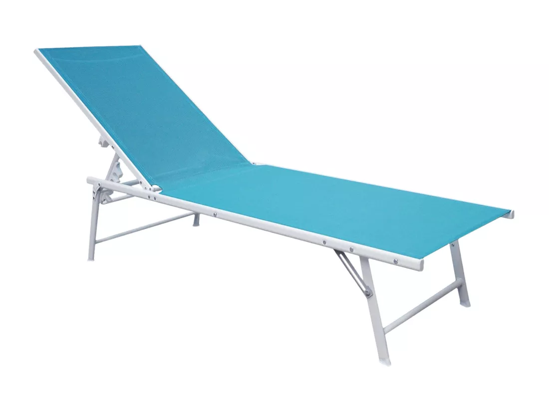 Lot de 2 bains de soleil pliants SICILIA en textilène bleu - structure blanche - HAPPY GARDEN