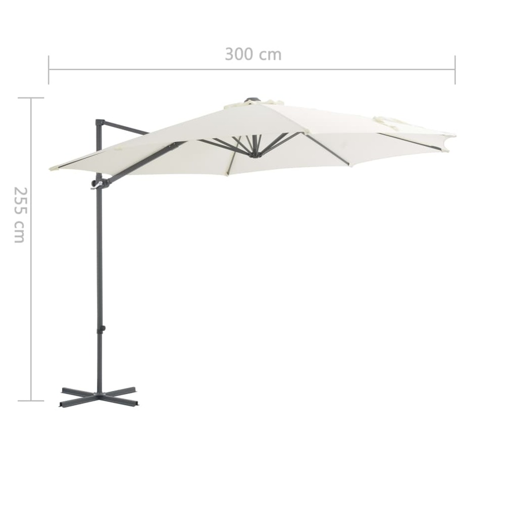Parasol meuble de jardin en porte-à-faux avec mât en acier 300 cm sable