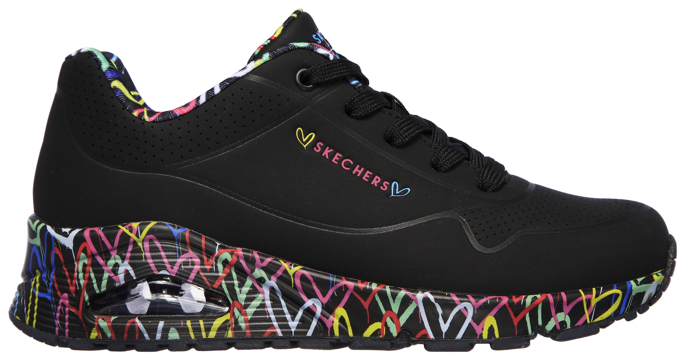 Skechers Wedgesneaker »UNO-LOVING LOVE«  Freizeitschuh, Halbschuh, Schnürschuh mit coolem Graffiti-Print