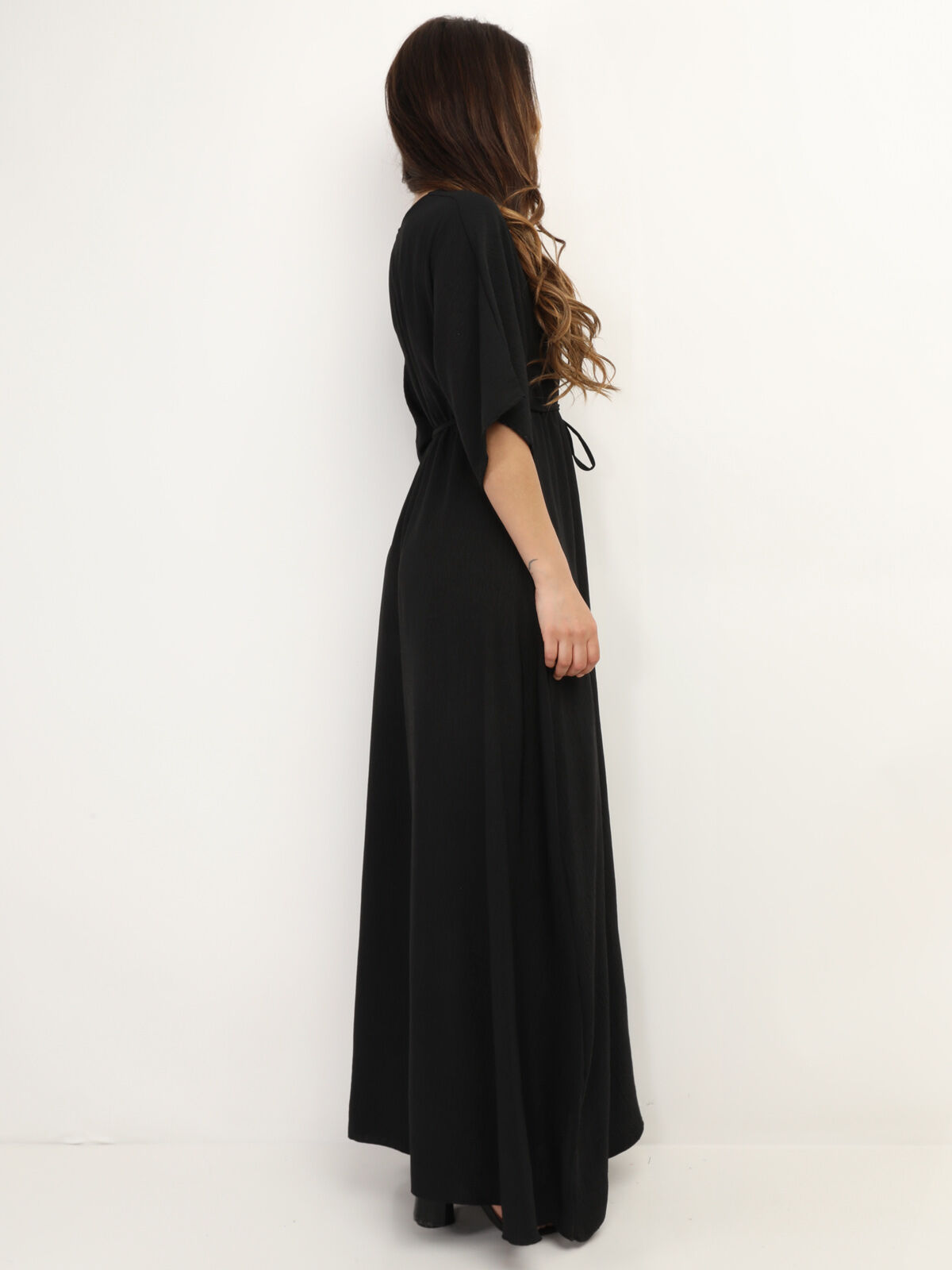 Robe longue boutonnée à fente- Noir