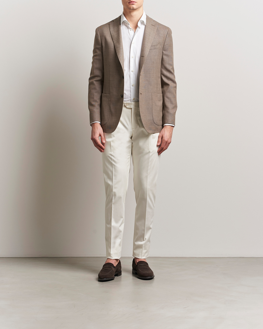 Lardini Pleated Cotton Stretch Trousers Off White