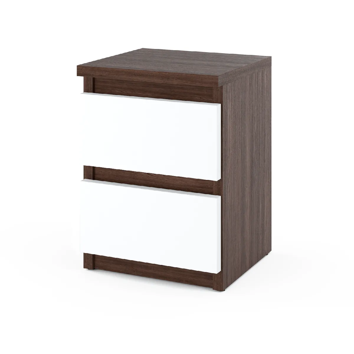 Table de Chevet Blanc/Wenge - 2 Tiroirs - 30 cm