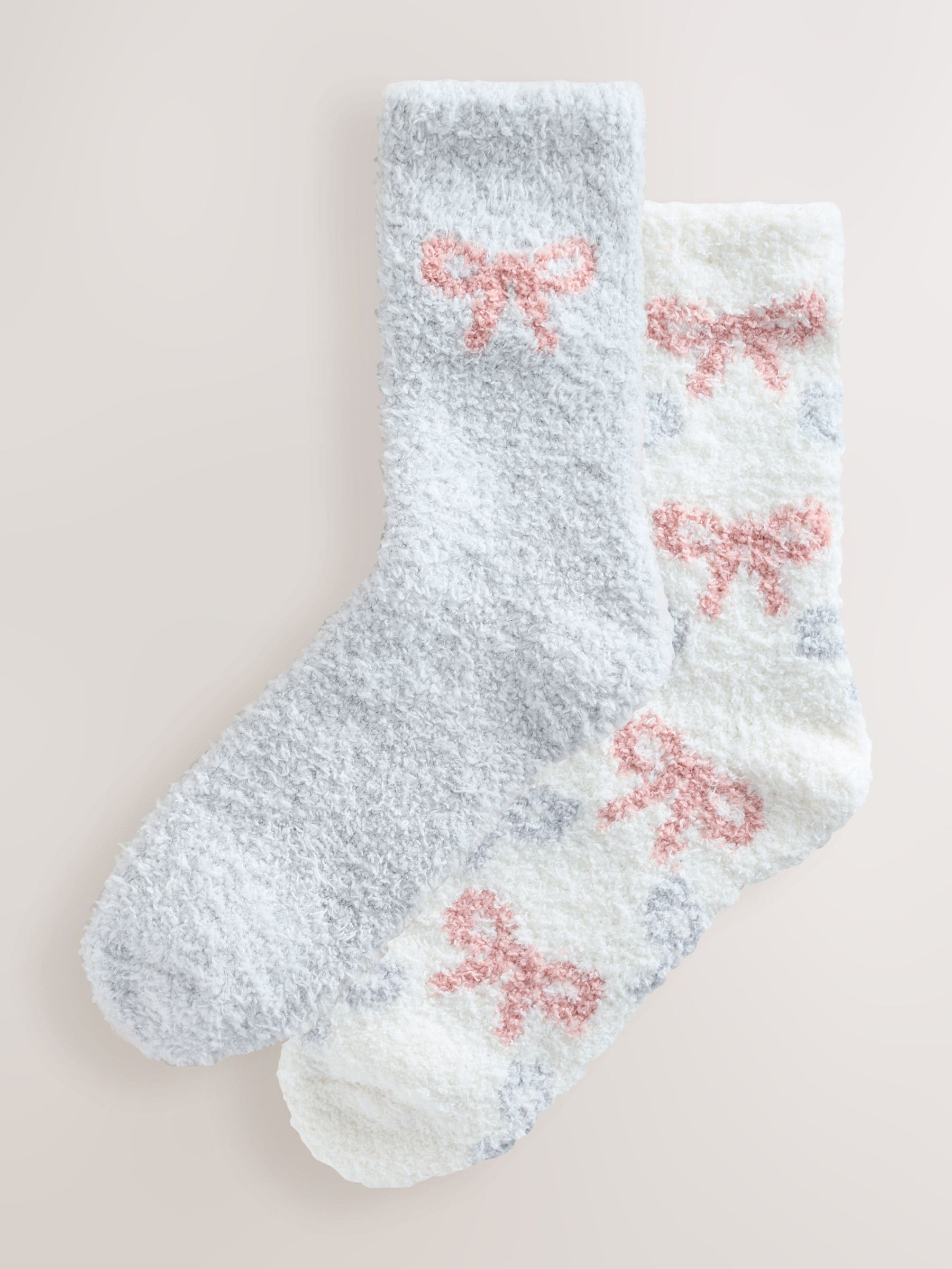 Pink/Grey Bows - Set van 2 paar behaaglijke enkelsokken