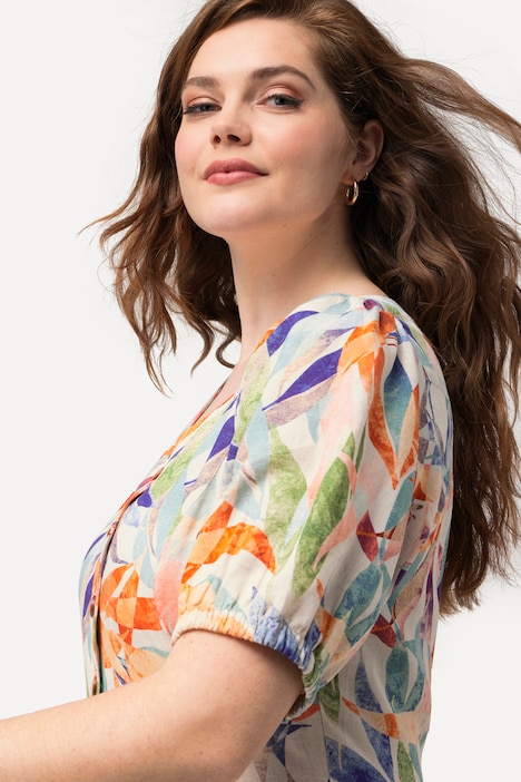 Kleid, Leinenmix, Knopfleiste, Rundhals, Halbarm