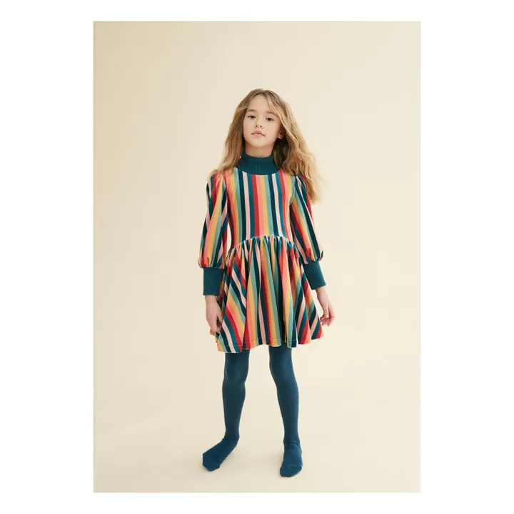 The Middle Daughter Robe en Velours Rayé Manches Bouffantes | Bleu