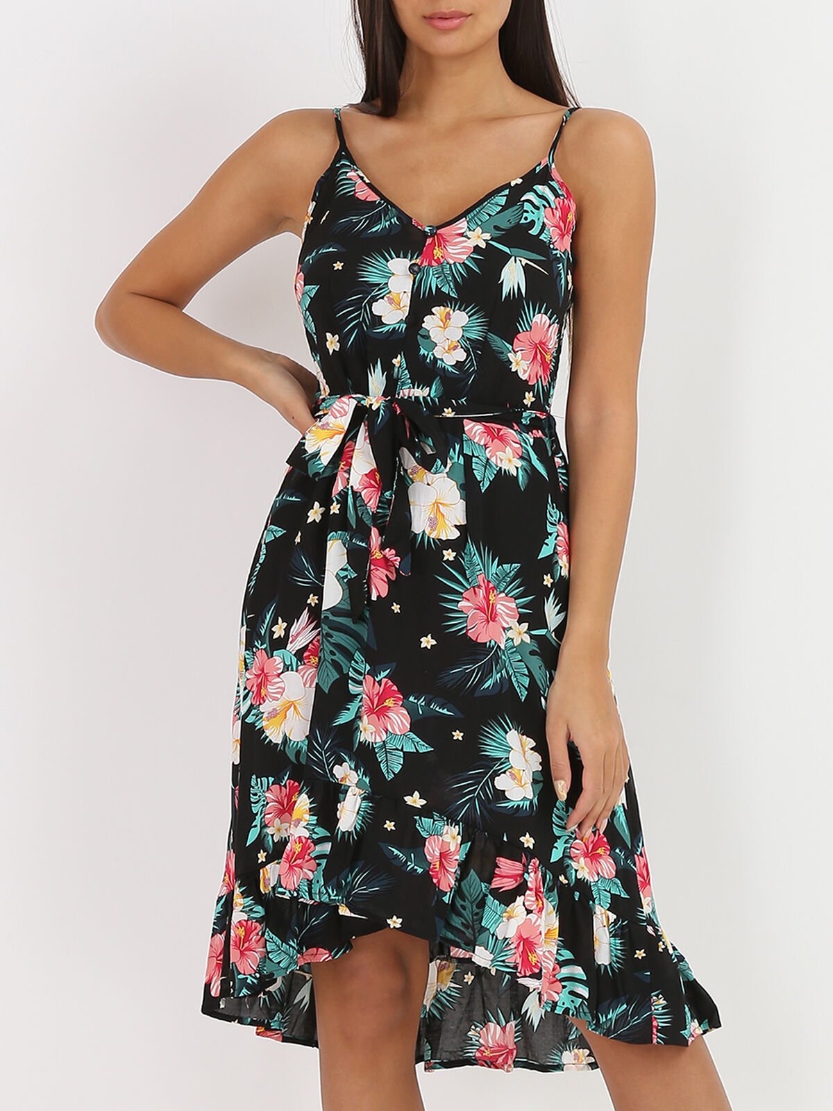Robe à fleurs exotiques- Noir