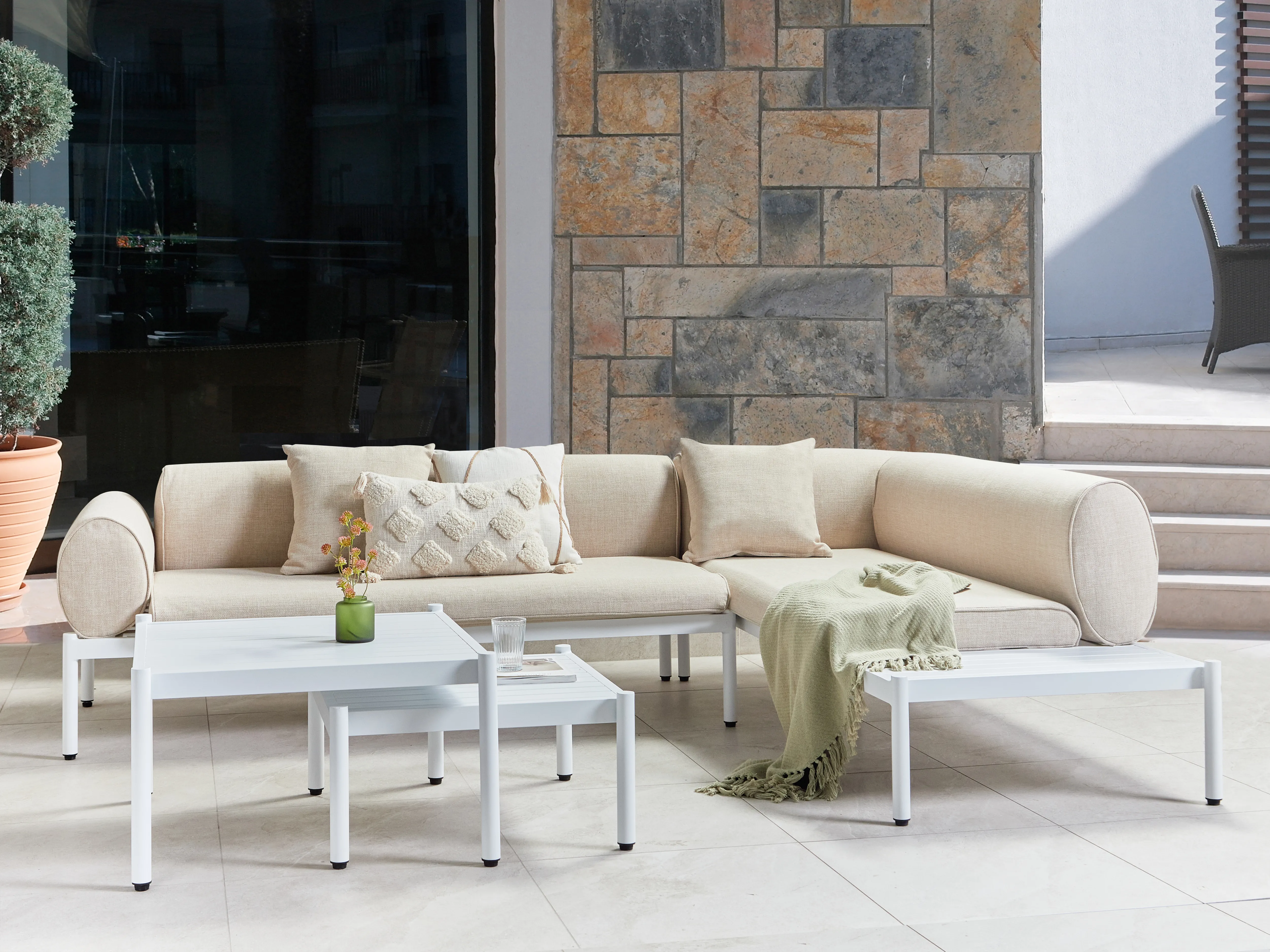 Tuin hoekloungeset met tafel 5-zits RASIGLIA linkszijdig Metaal Beige