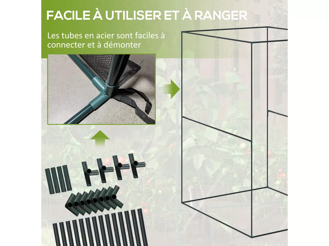 Serre de jardin serre à tomates filet protection solaire porte zippée enroulable acier HDPE vert