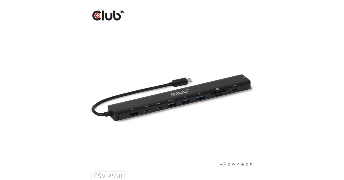 Club 3D10-1 Portable Dock USB Type-C 10Gbps to HDMI 8K30Hz PD3.1 Max.140 Watt dockingstation  (Zwart, HDMI, USB-C, LAN)