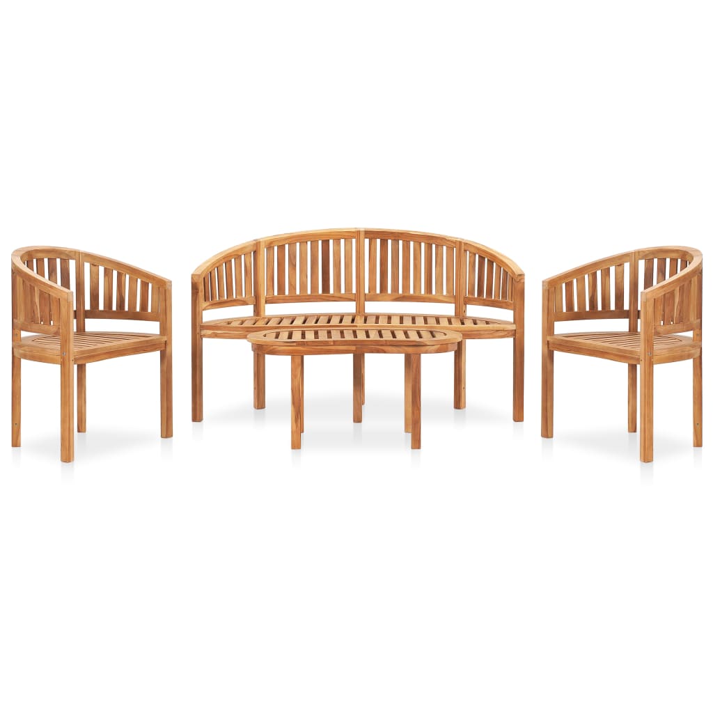 Salon de jardin meuble d'extérieur ensemble de mobilier 4 pièces en forme de banane bois de teck solide