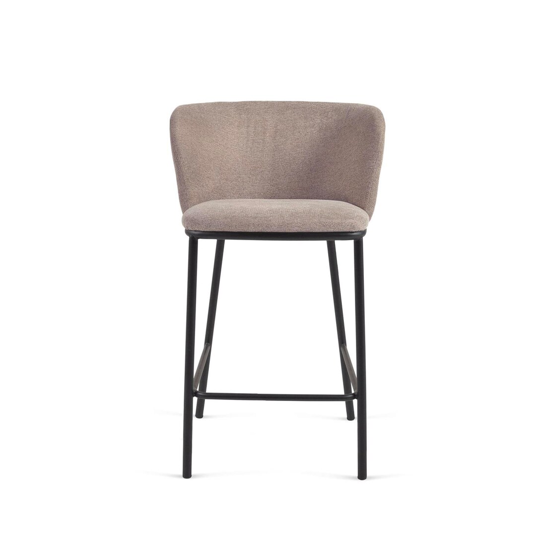 Kave Home Barhocker Chenille hellbraun/Metall schwarz