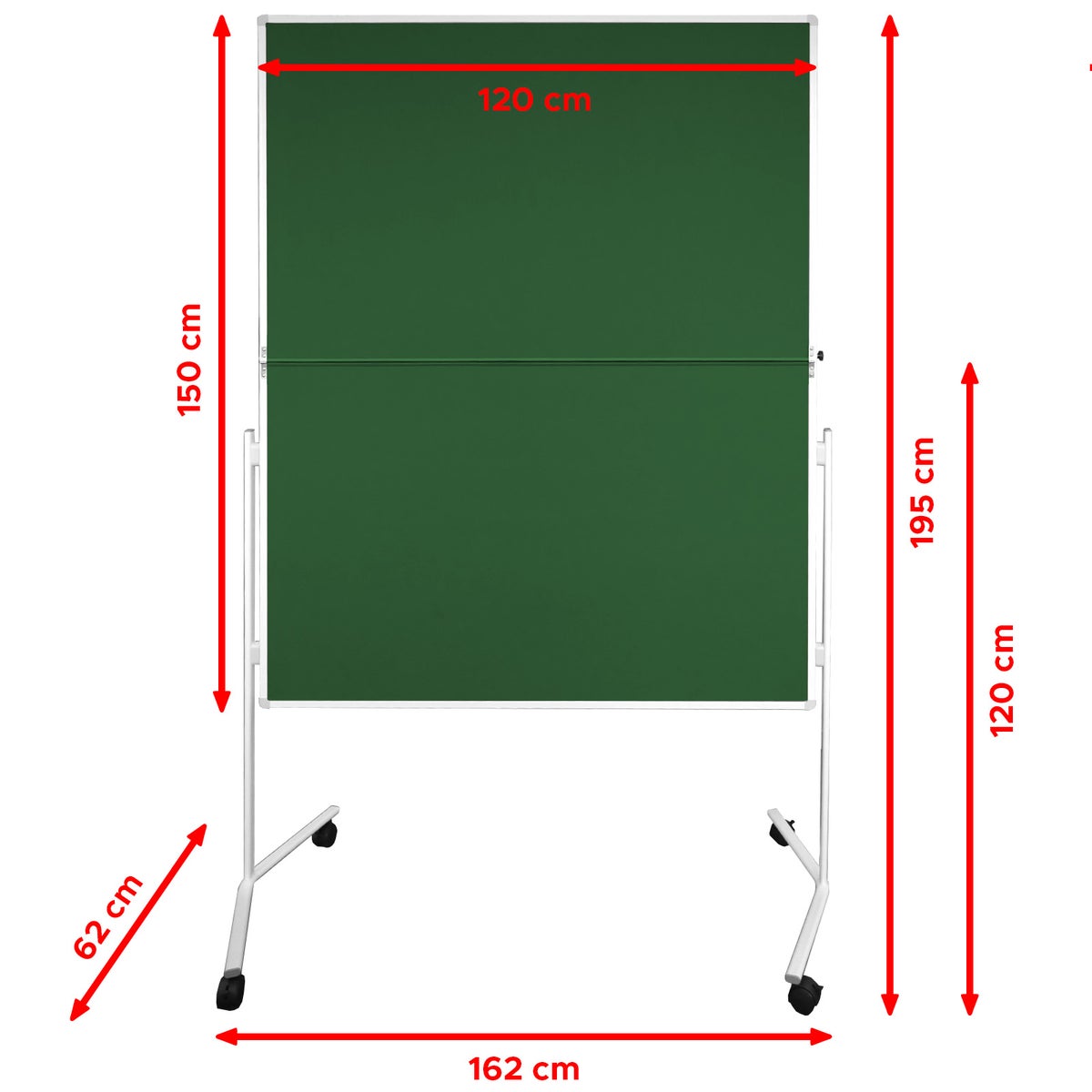 FOLD Moderatiebord - opvouwbaar Metaplanbord met viltoppervlak - verrijdbaar dankzij wieltjes - aan beide zijden bruikbaar - viltmoderatiebord 120x150 cm - groen