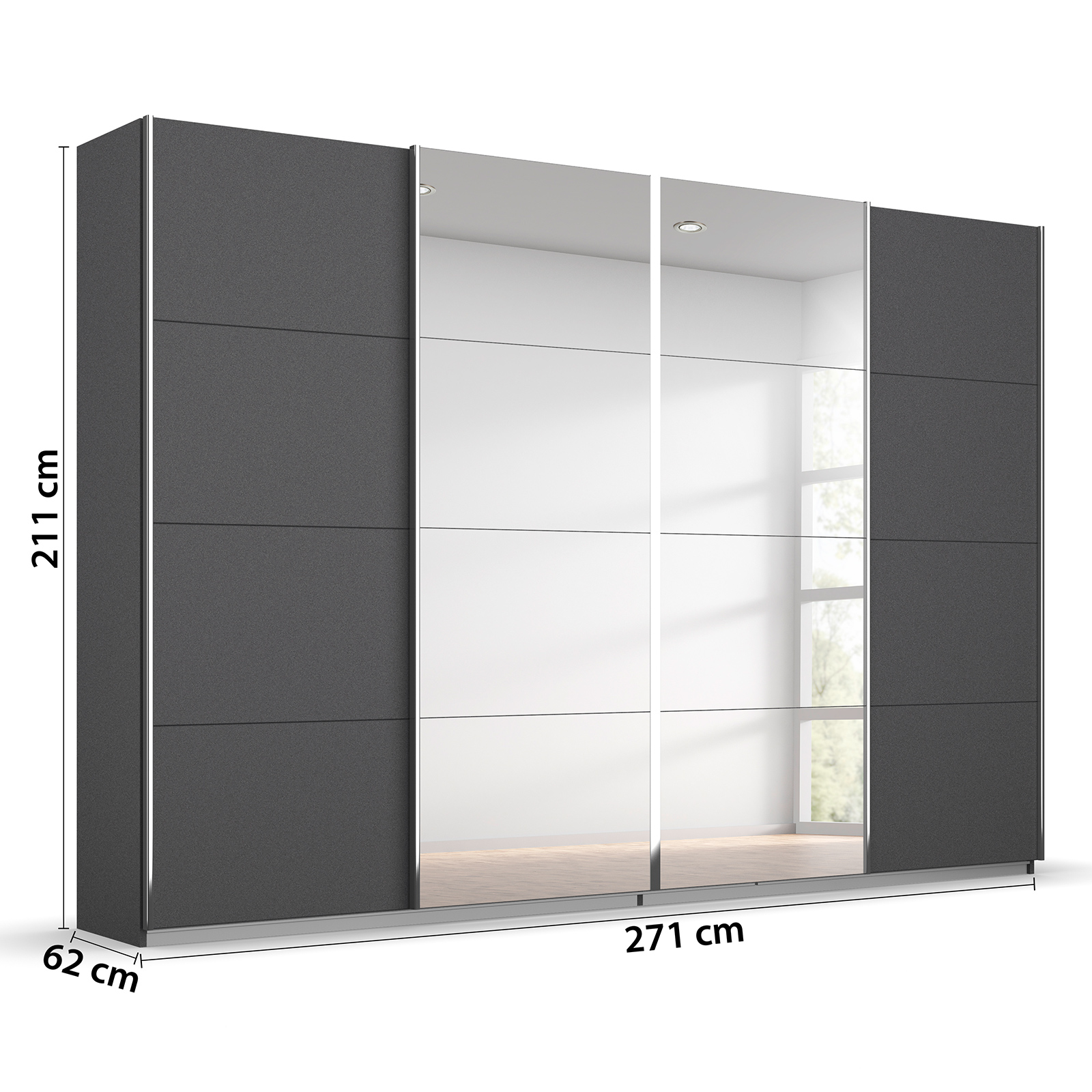 Schwebetürenschrank - grau metallic - 2 Spiegeltüren - 271x211 cm