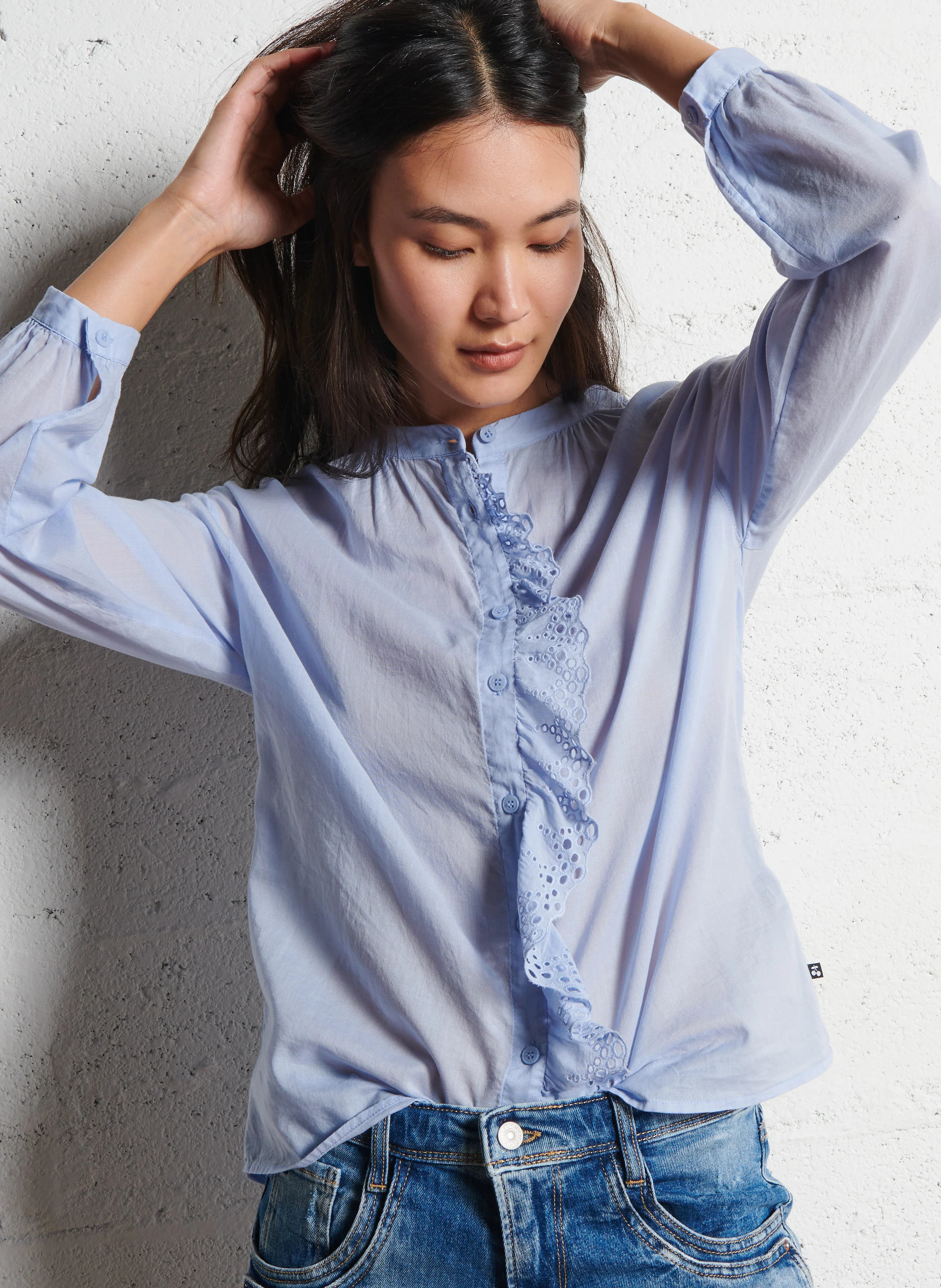 AUPS - Chemise col rond en coton | Bleu