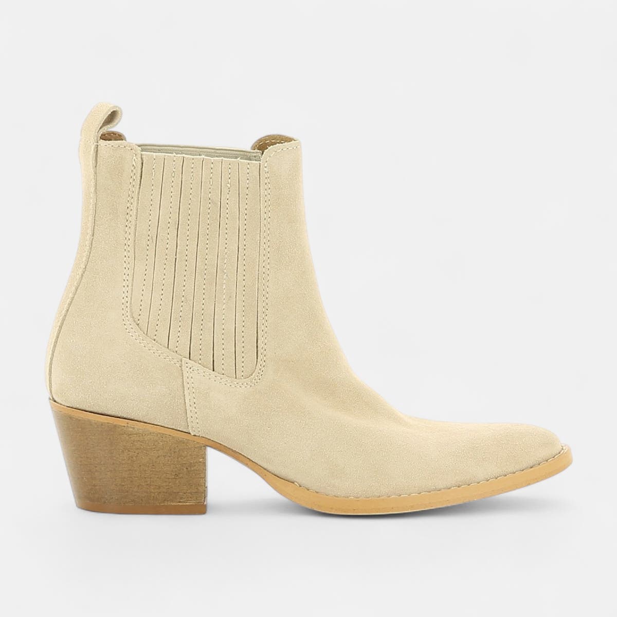 Boots chelsea à talon Femme en cuir beige